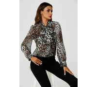 Fs Collection Tie Detail Long Sleeve Blouse Top In Beige Beige L