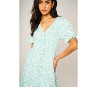 Fs Collection Tie Sleeve Button-Front Midi Dress In Blue Ditsy Floral In White White