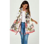 FS Collection Tropical Floral Print Tassel Scarf In Pink - Pink - Onesize