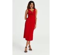 FS Collection V Neck Knot Front Midi Dress In Red - XS - Red