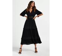 FS Collection V Neck Lace Detail Midi Dress In Black - S - Black