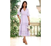 Fs Collection V Neck Lace Detail Midi Dress In Purple Purple