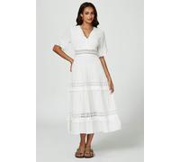 FS Collection V Neck Lace Detail Midi Dress In White - L - White