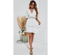 Fs Collection V Neck Lace Mini Dress In Ivory White White L