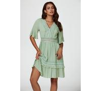 Fs Collection V Neck Lace Mini Dress In Light Green Light Green