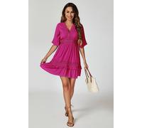 Fs Collection V Neck Lace Mini Dress In Pink Pink