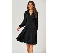 Fs Collection V Neck Midi Dress With Sheer Long Sleeve In Black Black