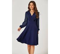 Fs Collection V Neck Midi Dress With Sheer Long Sleeve In Navy Navy