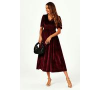 FS Collection V Neck Velvet Midi Dress In Wine - S - Wine