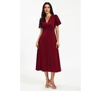 Fs Collection V Neckline Button Detail Satin Midi Dress In Wine Wine