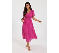 Fs Collection V Neckline Shirred Waist Midi Dress In Fuchsia Fuchsia