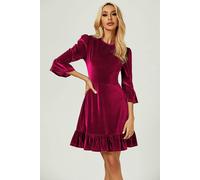 FS Collection Velvet Frill Detail Mini Dress In Violet - Violet - L