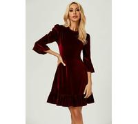 FS Collection Velvet Frill Detail Mini Dress In Wine - M - Red