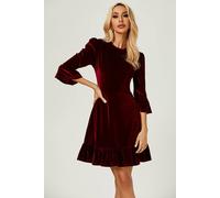 Fs Collection Velvet Frill Detail Mini Dress In Wine Wine