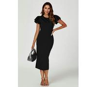 FS Collection Volume Sleeve Bodycon Midi Dress In Black - M - Black