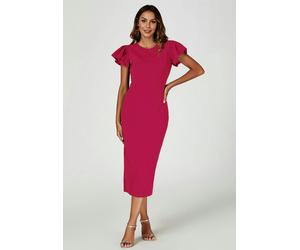 FS Collection Volume Sleeve Bodycon Midi Dress In Fuchsia - L - Fuchsia
