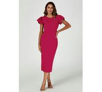 FS Collection Volume Sleeve Bodycon Midi Dress In Fuchsia - XS - Fuchsia