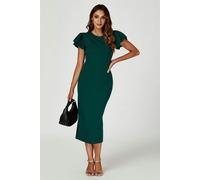 FS Collection Volume Sleeve Bodycon Midi Dress In Green - XS - Green
