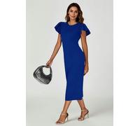 FS Collection Volume Sleeve Bodycon Midi Dress In Royal Blue - L - Royal Blue