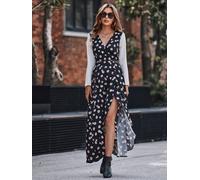 Fs Collection White Dot Floral Print Mix Wrap Dress In Black Multi 8-10