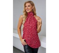 Fs Collection White Star Print Halter Neck Tie Back Top In Red Red
