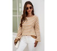 Fs Collection White Stripe Relaxed Knit Jumper Top In Camel Camel One Size
