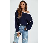Fs Collection White Striped Oversized Jumper Top In Navy Navy