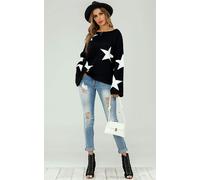 FS Collection Wide Sleeve Oversize Black Jumper With White Star - One Size