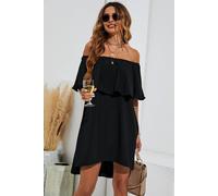 FS Collection Women's Bardot Frill Off-Shoulder Mini Dress In Black | Size: XS FS Collection Black XS