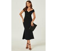 FS Collection Women's Bardot Pleated Occasion Midi Dress in Black | Size: XL FS Collection Black XL