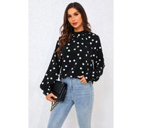 FS Collection Women's Black Dot Print Halter Neck Blouse Top In Black | Size: Small FS Collection Black S