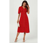 FS Collection Women's Black Little Floral Print Midi Dress with Front Button Closure in Red | Size: Large FS Collection Red L