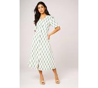 FS Collection Women's Botanical Leaf Print Button-Front Midi Short Sleeves DressIn Off-White | Size: Medium FS Collection Off-White M