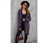 FS Collection Women's Boucle Check Cardigan With Multicolour Speckles in Navy FS Collection Navy One Size