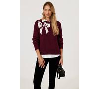 FS Collection Women's Bowknot Pattern On Shoulder Knit Jumper Top In Wine FS Collection Wine One Size