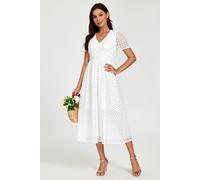 FS Collection Women's Broderie Anglaise Midi Dress in White | Size: Medium FS Collection White M