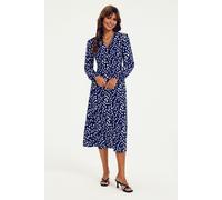 FS Collection Women's Brushstroke Print Long Sleeve Button Front Midi Dress In Navy | Size: Large FS Collection Navy L