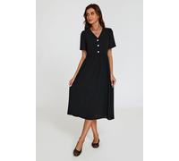 FS Collection Women's Button Detail Shirred Waist Midi Dress in Black | Size: Large FS Collection Black L