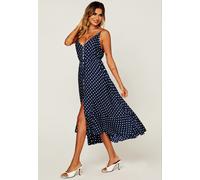 FS Collection Women's Button Down High Low Strappy Dress In Navy & White Polka Dot | Size: Medium FS Collection Navy M
