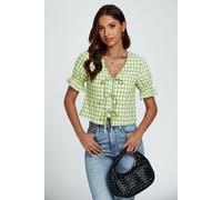 FS Collection Women's Check Print Tie Front Top In Green | Size: Medium FS Collection Green M