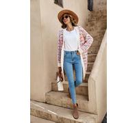 FS Collection Women's Cream Boucle Check Cardigan In Rainbow Multicolour Speckles FS Collection Cream One Size