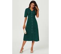FS Collection Women's Dot Print Button Front Midi Dress in Green | Size: Medium