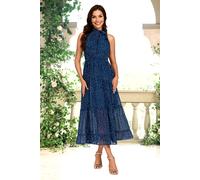 FS Collection Women's Dot Print Halter Neck Maxi Dress In Navy | Size: Medium FS Collection Navy M