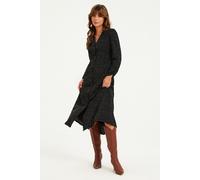 FS Collection Women's Dot Print Long Sleeve Button Front Midi Dress In Black | Size: Large FS Collection Black L