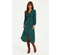 FS Collection Women's Dot Print Long Sleeve Button Front Midi Dress In Green | Size: XL FS Collection Green XL