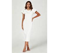 FS Collection Women's Double Layer Frill Sleeve Bodycon Midi Dress in White | Size: Large FS Collection White L