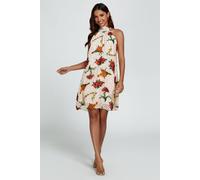 FS Collection Women's Floral Print Halter Neck Tie Back Mini Dress In Off-White in Beige | Size: Small FS Collection Beige S