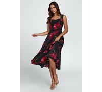 FS Collection Women's Floral Print Heart Neck Midi Dress In Black | Size: Medium FS Collection Black M