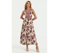 FS Collection Women's Floral Print Lace Detail Maxi Dress In Off-White | Size: XS FS Collection Off-White XS