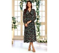 FS Collection Women's Floral Print Long Sleeve Midi Dress In Brown in Green | Size: Medium FS Collection Green M